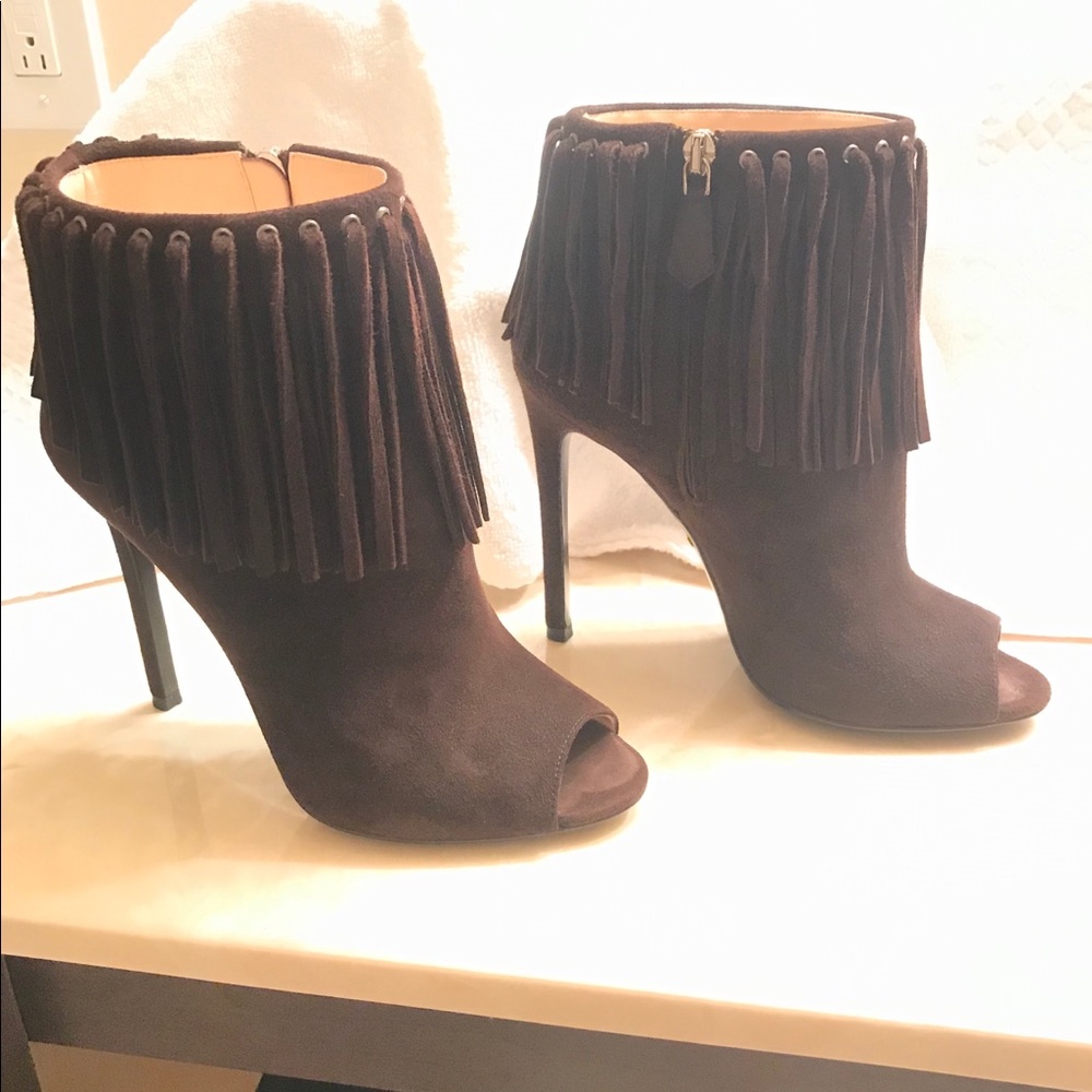 Prada chocolate suede booties